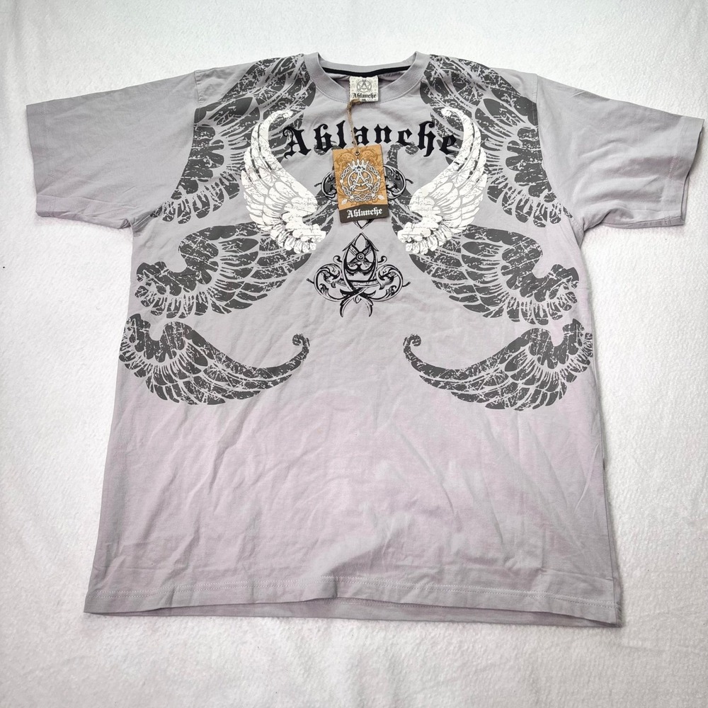Ablanche Wing Graphic T-Shirt Mens 3XL Gray NWT Embroidered Y2K Streetwear